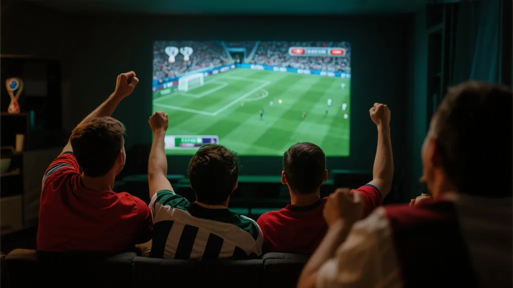 球迷观看世界杯回放,情绪投入